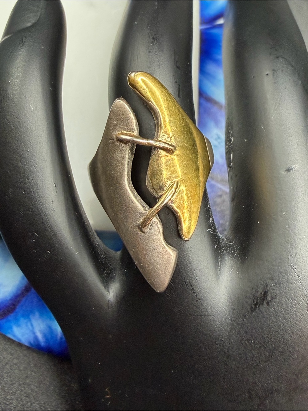 Two tone 925 Sterling Silver Ring #F023 gold tone Size 6 stitched sewn